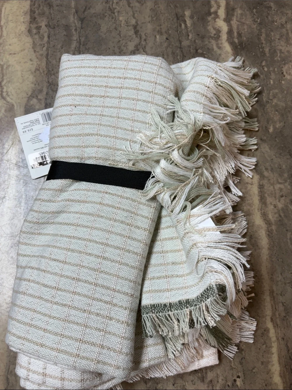 Hearth & Hand Cream, Gray and Tan Striped Fringed Throw